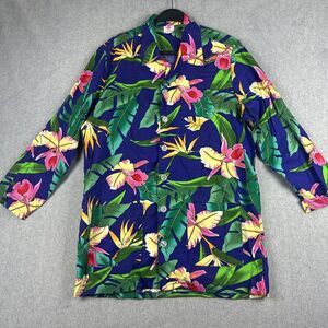 Vintage Scorpio Shirt Mens L Button Up Tropical Camp Hawaii Floral 3/4‎ Sleeve